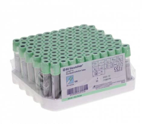 BD Vacutainer PST II Tube 8ml with Light Green Hemogard Closure (Pack of 100)