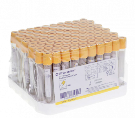 BD Vacutainer Plastic SST II Advance Tube 8.5ml with Gold Hemogard Closure (Pack of 100)